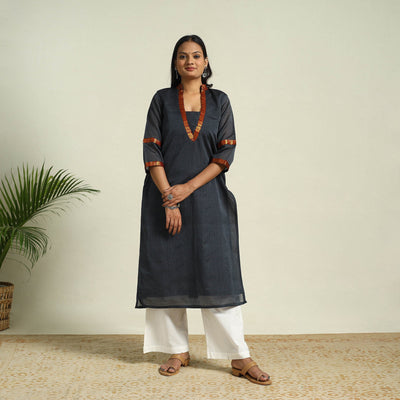  Dark Grey Mercerised Cotton Straight Dharwad Kurta