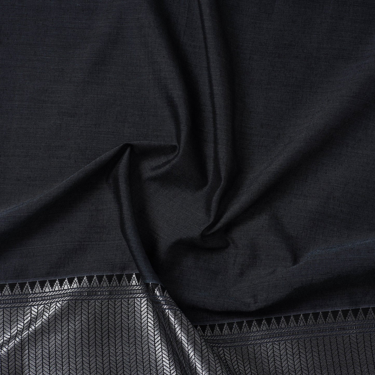  Dark Grey Mercerised Cotton Zari Border Dharwad Fabric