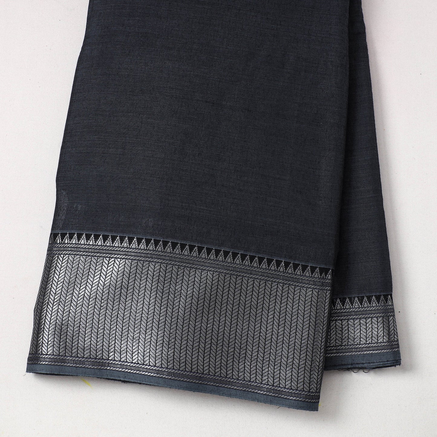  Dark Grey Mercerised Cotton Zari Border Dharwad Fabric