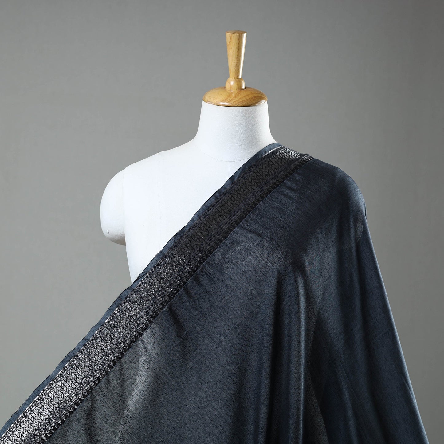  Dark Grey Mercerised Cotton Zari Border Dharwad Fabric