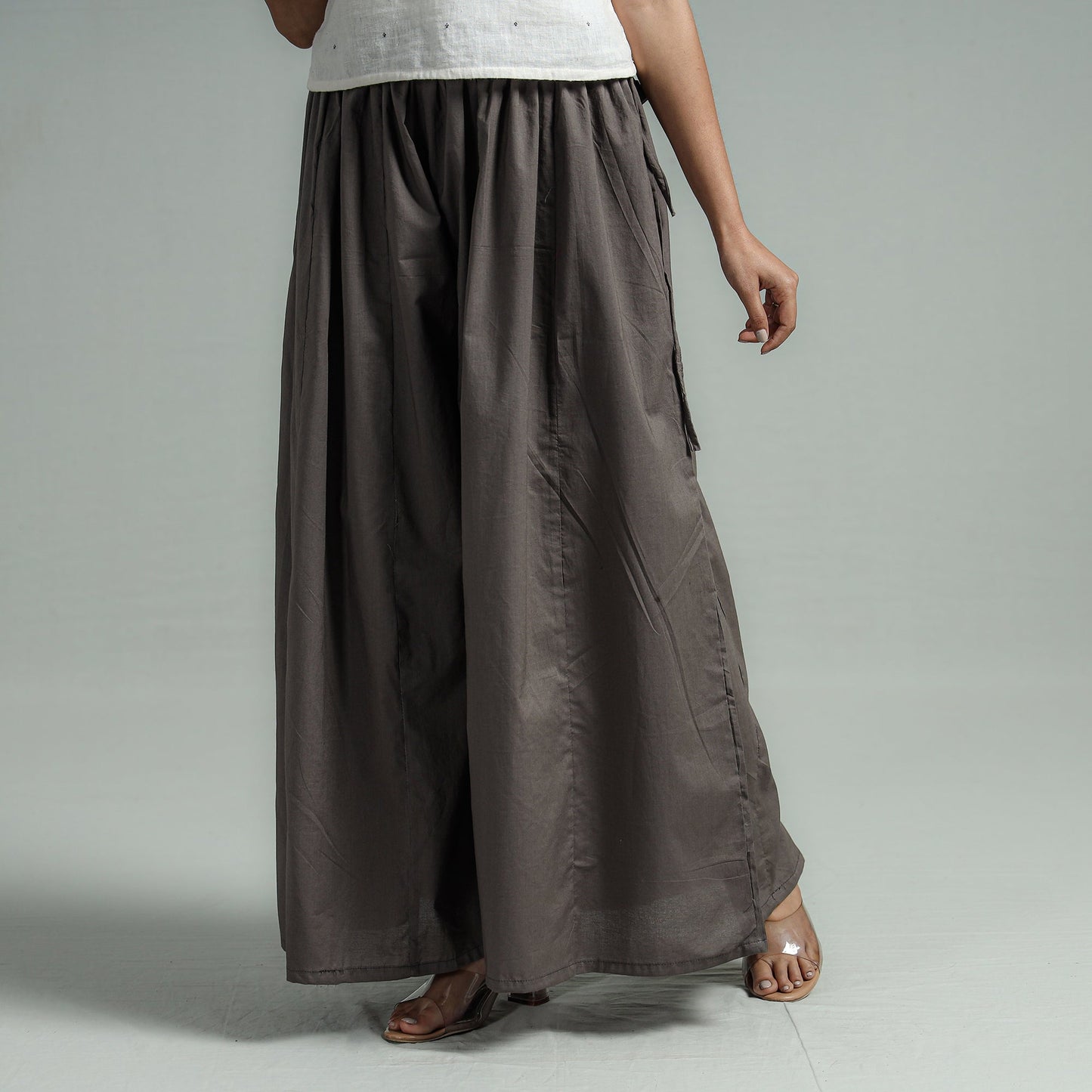 Dark grey - plain dyed cotton flared palazzo - handcrafted