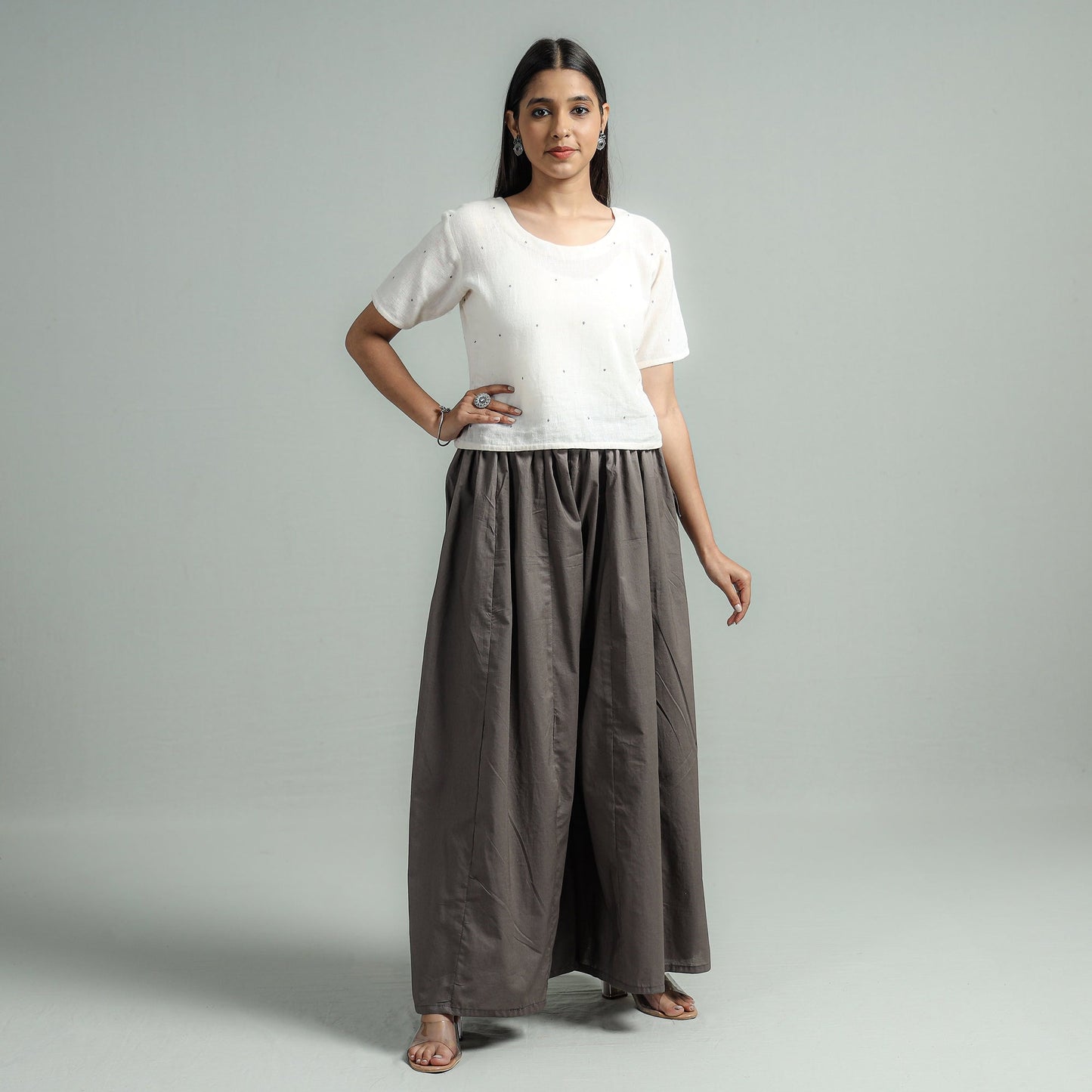 Dark grey - plain dyed cotton flared palazzo - handcrafted