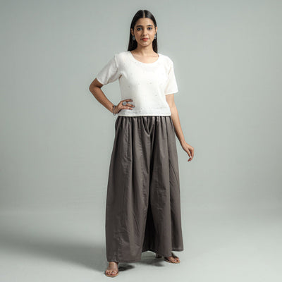 Dark grey - plain dyed cotton flared palazzo - handcrafted