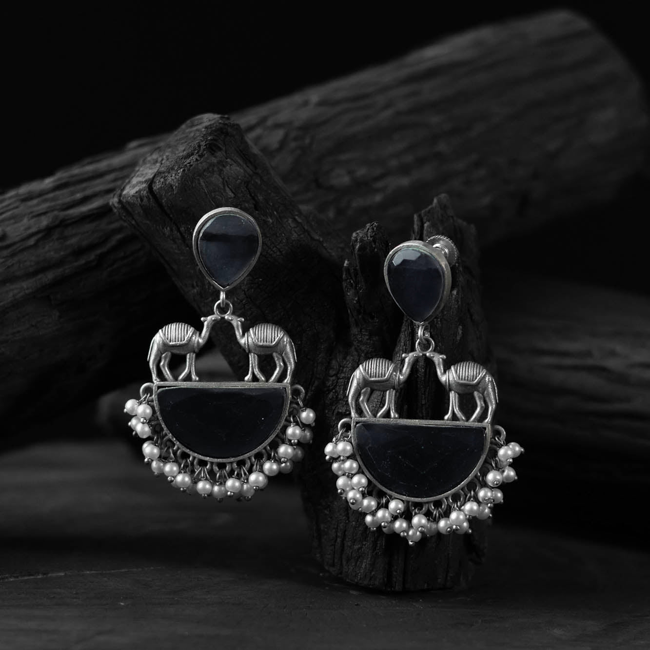 Dark grey - saanjh bela camel oxidised earrings