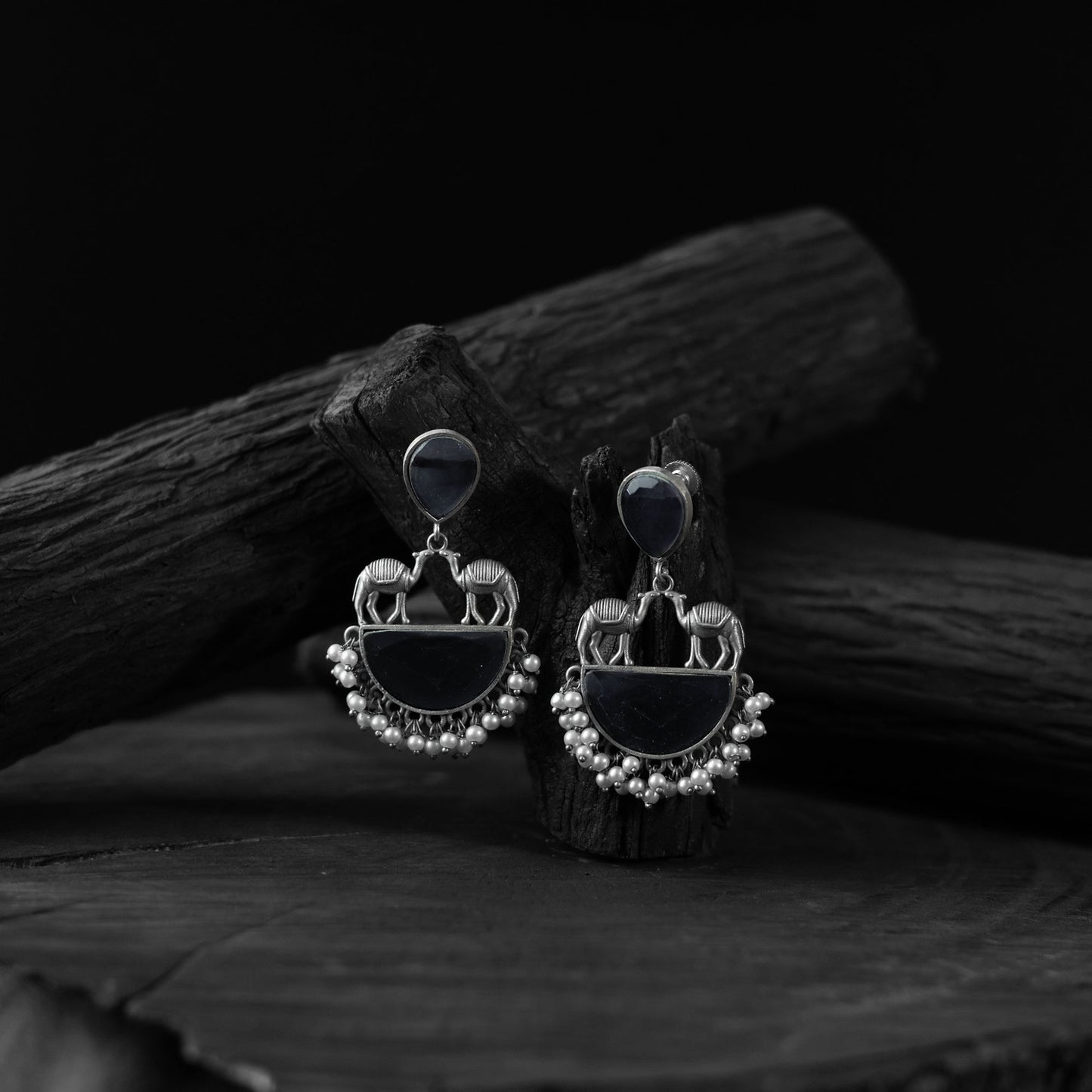 Dark grey - saanjh bela camel oxidised earrings