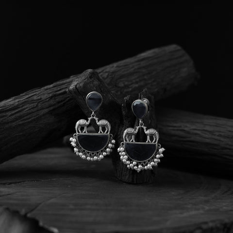 Dark grey - saanjh bela camel oxidised earrings