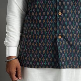 Buy Dark Grey Silk Cotton Pochampally Ikat Nehru Jacket