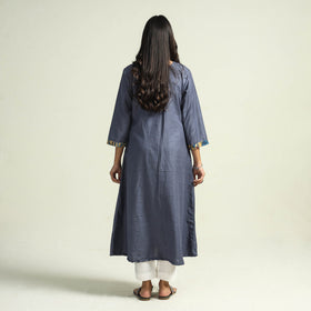 Dark grey - srikalahasti kalamkari patchwork plain linen