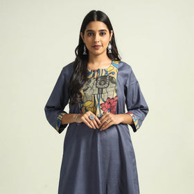 Dark grey - srikalahasti kalamkari patchwork plain linen