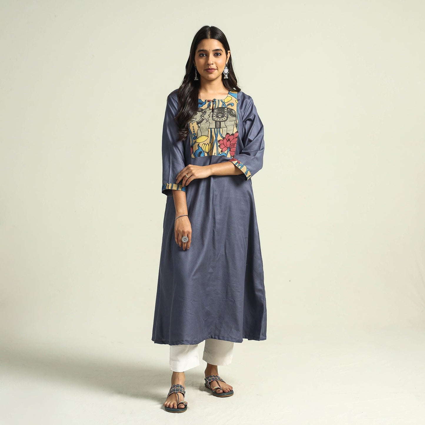Dark grey - srikalahasti kalamkari patchwork plain linen