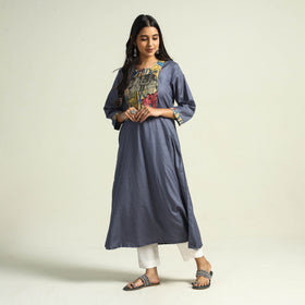 Dark grey - srikalahasti kalamkari patchwork plain linen