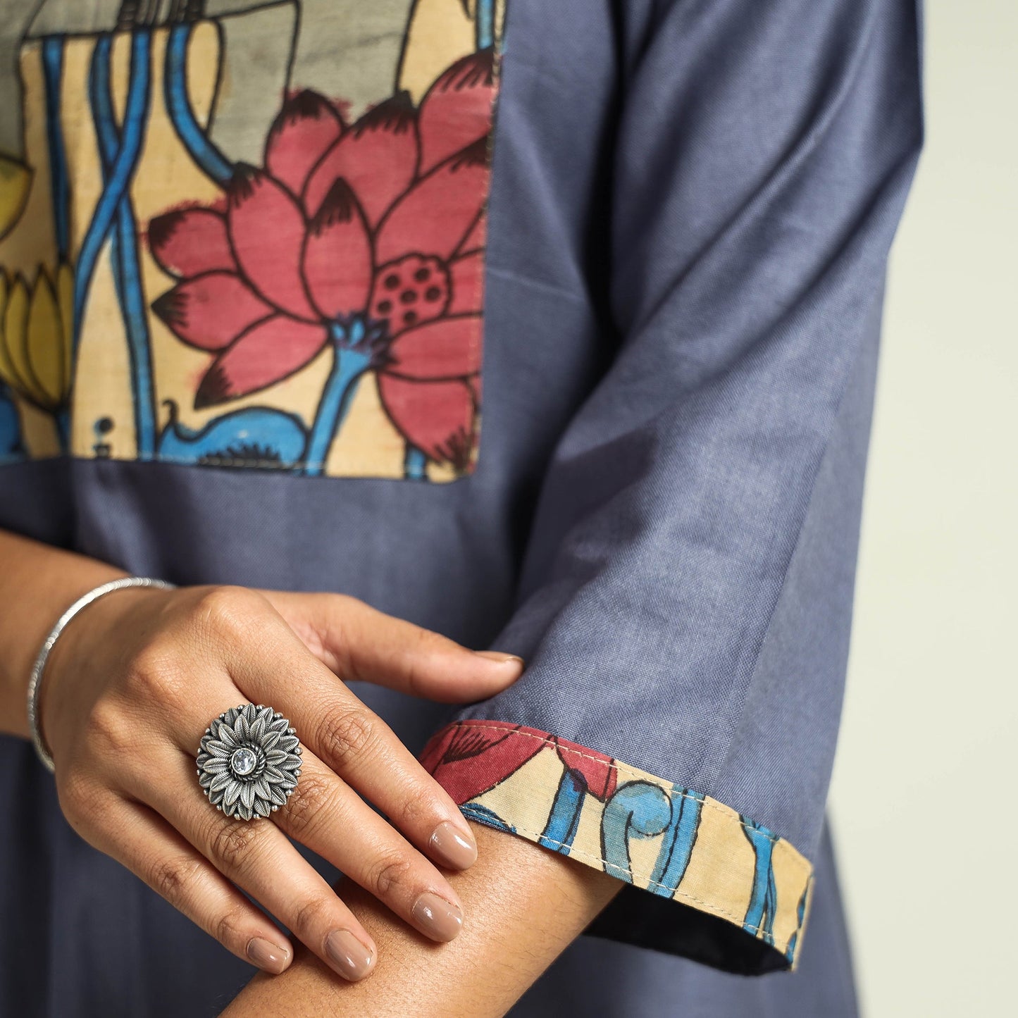 Dark grey - srikalahasti kalamkari patchwork plain linen