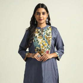 Dark grey - srikalahasti kalamkari patchwork plain linen