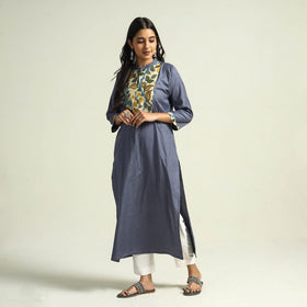 Dark grey - srikalahasti kalamkari patchwork plain linen