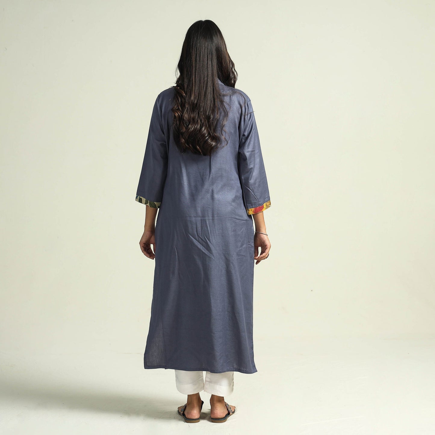 Dark grey - srikalahasti kalamkari patchwork plain linen