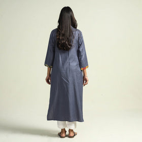 Dark grey - srikalahasti kalamkari patchwork plain linen