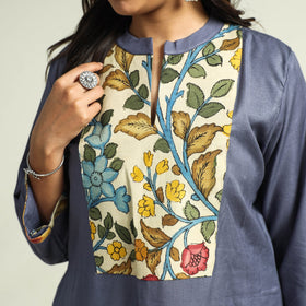 Dark grey - srikalahasti kalamkari patchwork plain linen