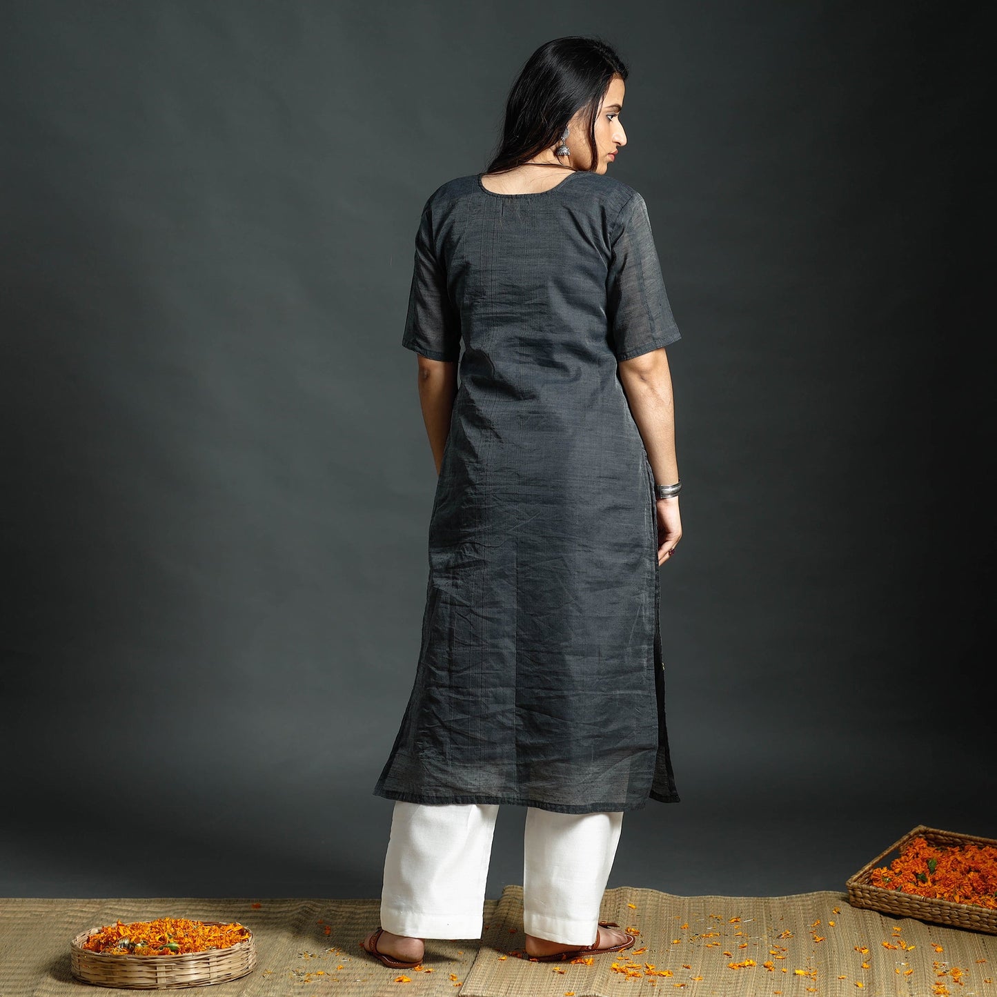 Jamdani Kurta with Palazzo & Dupatta Set