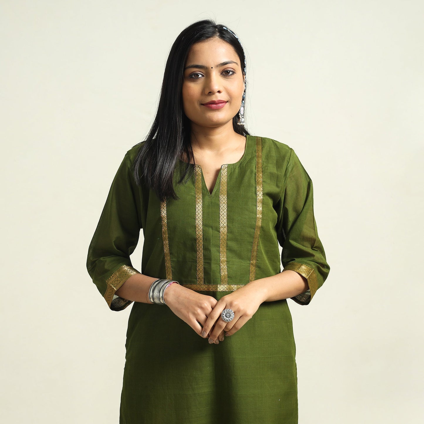 Dark olive green - mangalagiri handloom cotton straight