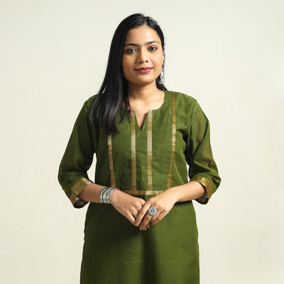 Dark olive green - mangalagiri handloom cotton straight