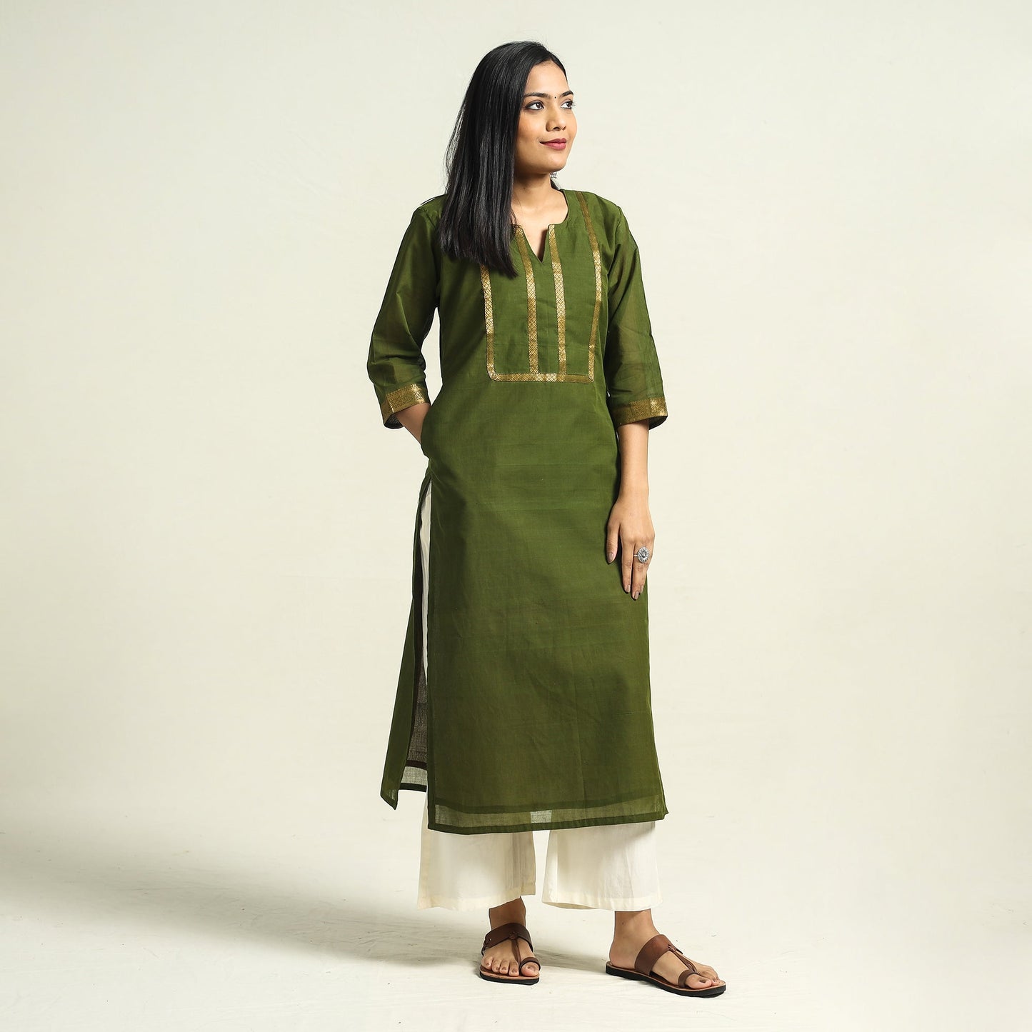 Dark olive green - mangalagiri handloom cotton straight
