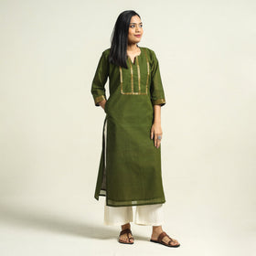 Dark olive green - mangalagiri handloom cotton straight