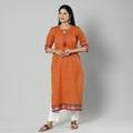 Dark orange dharwad cotton long kurti - handcrafted