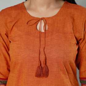 Dark orange dharwad cotton long kurti - handcrafted