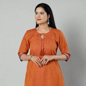 Dark orange dharwad cotton long kurti - handcrafted