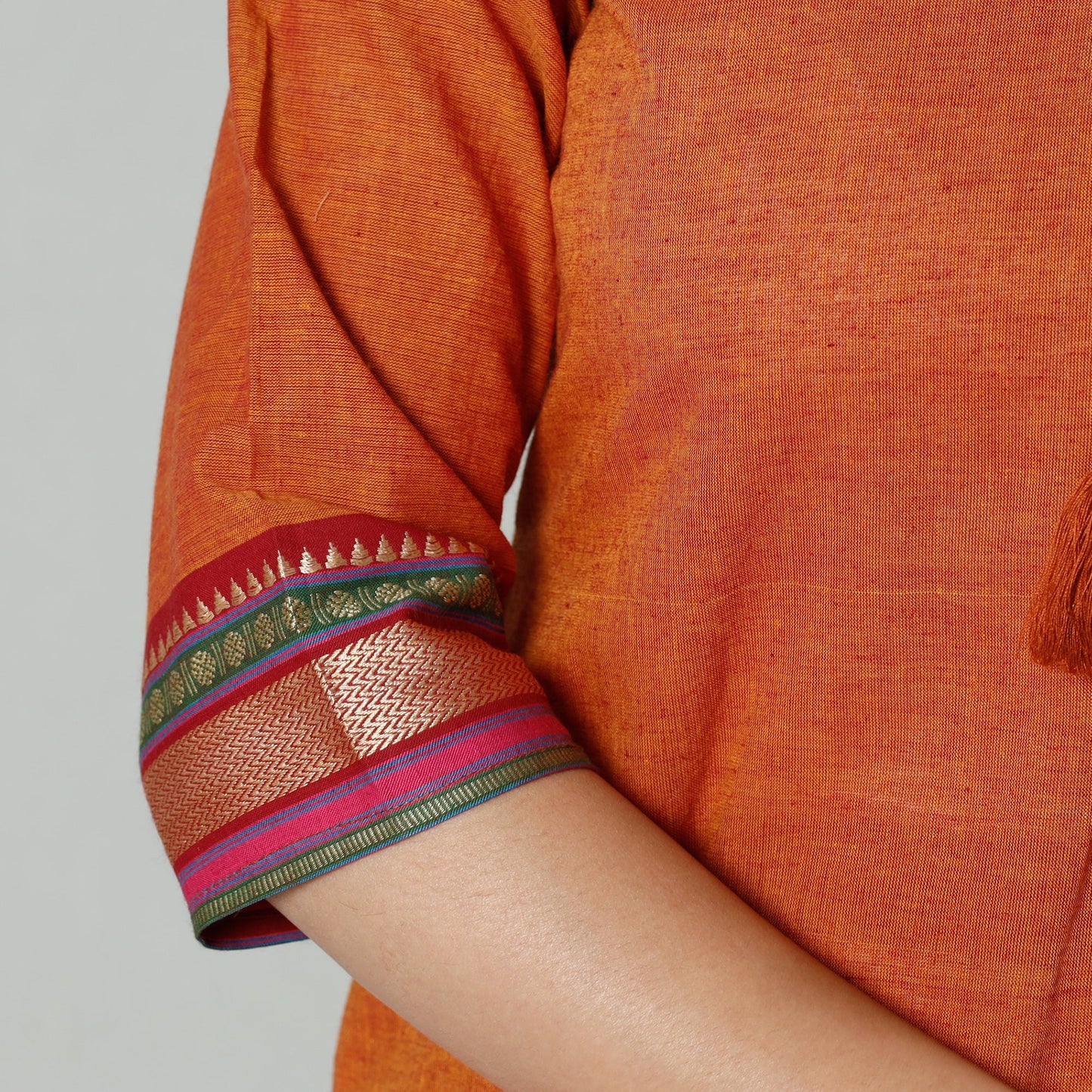 Dark orange dharwad cotton long kurti - handcrafted