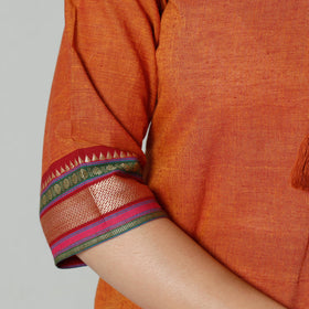 Dark orange dharwad cotton long kurti - handcrafted
