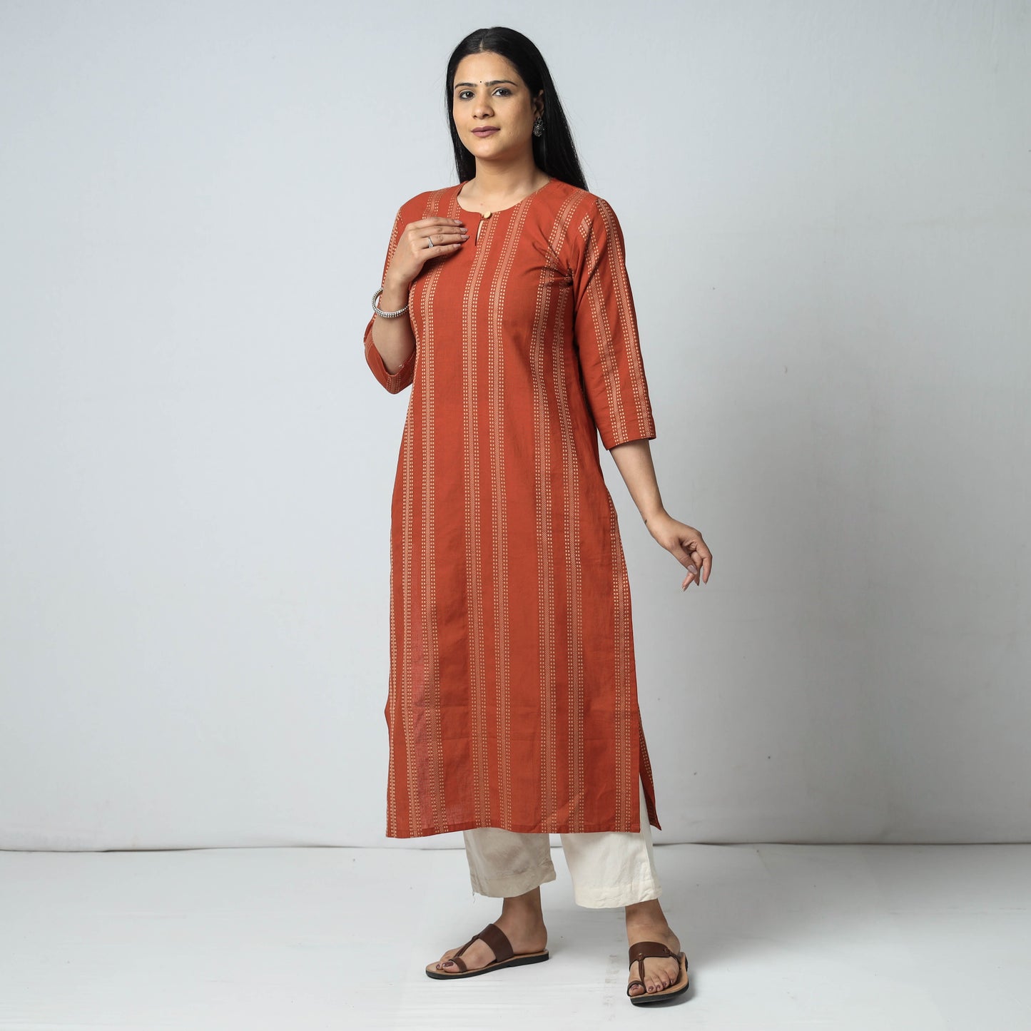 Buy Jacquard Cotton Long Kurta for Women