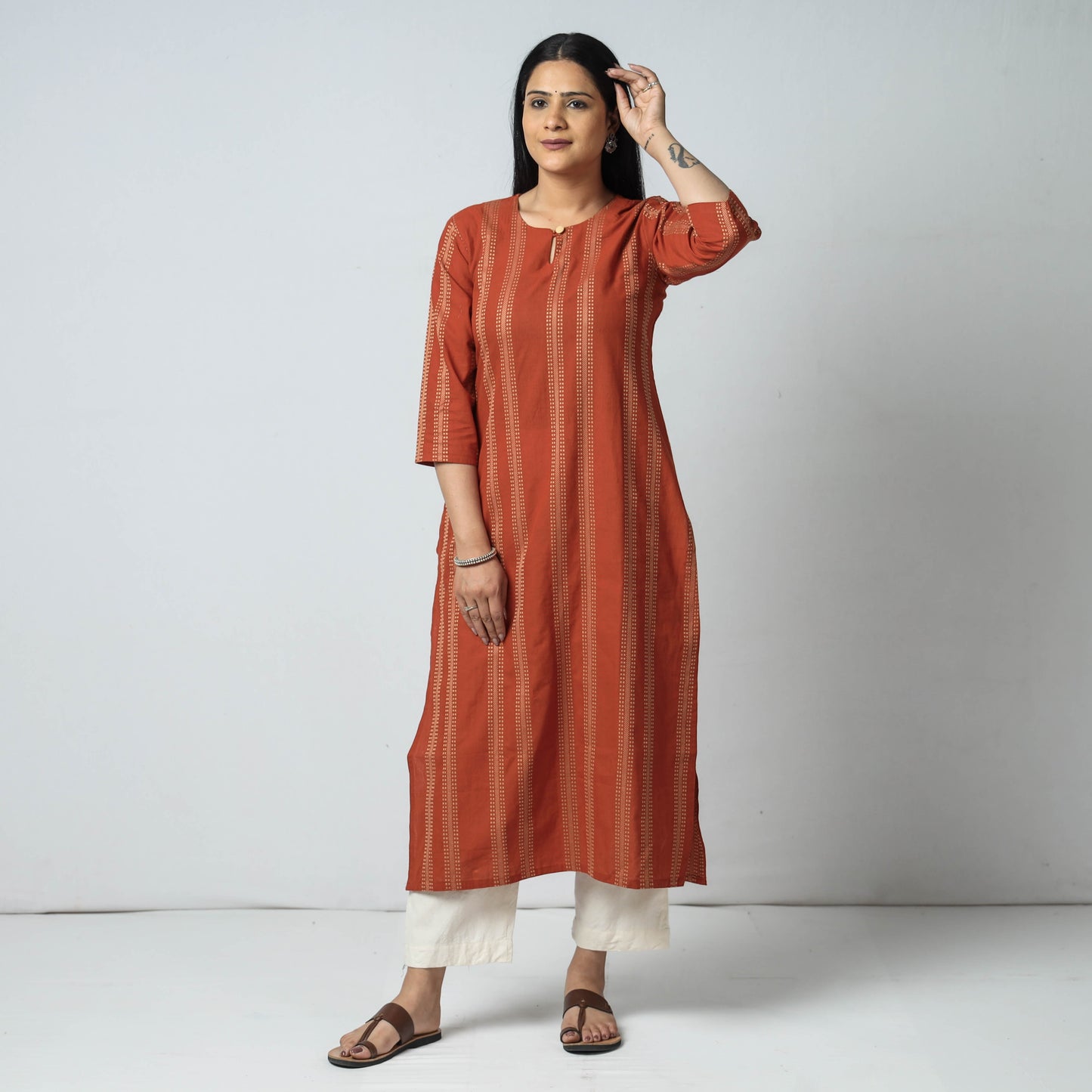 Buy Jacquard Cotton Long Kurta for Women
