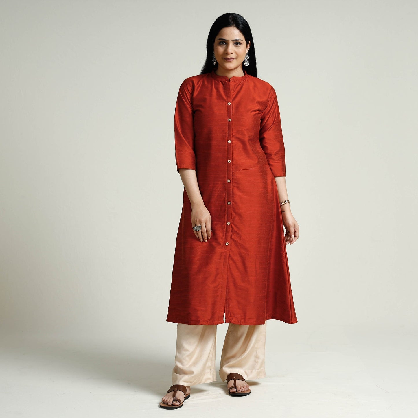  Plain Silk Long Kurta for Women