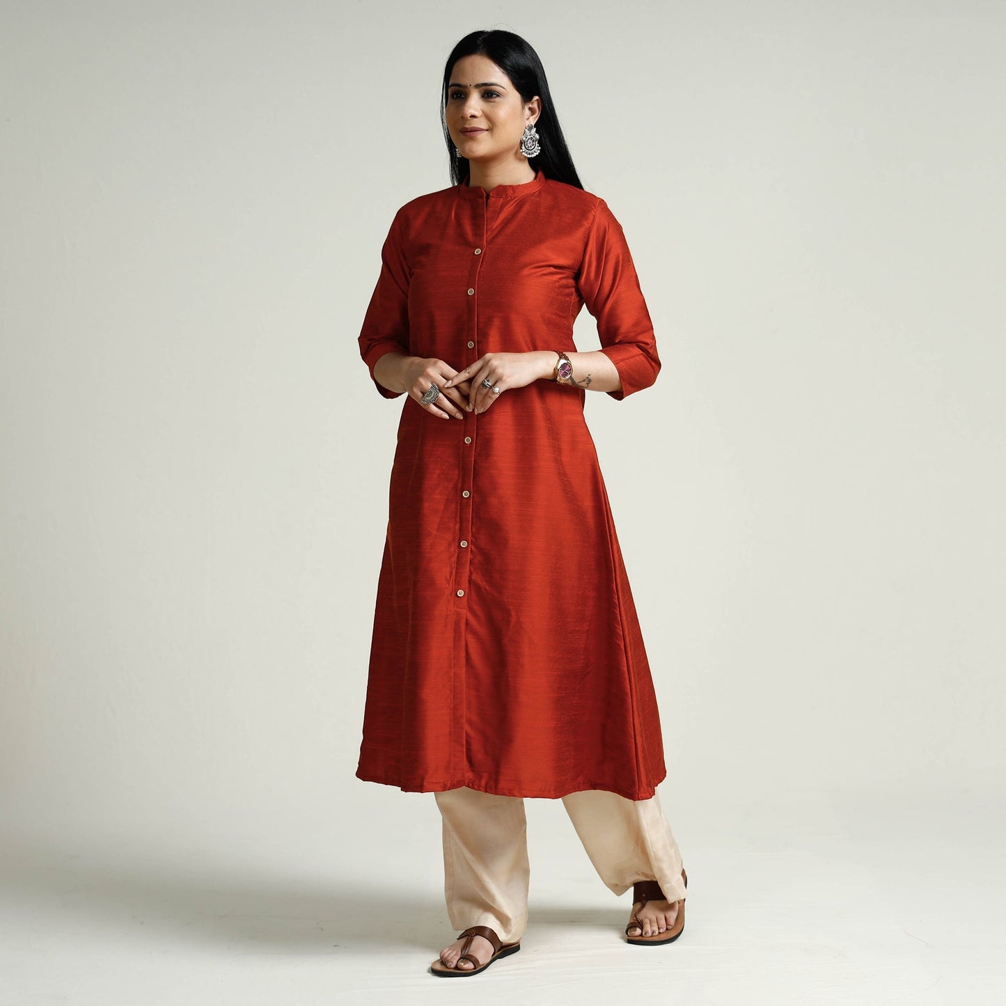  Plain Silk Long Kurta for Women