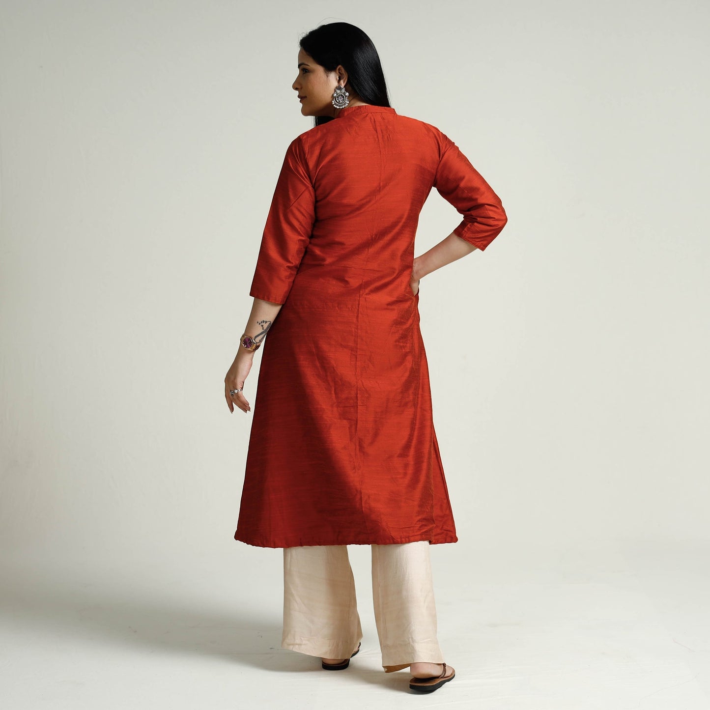  Plain Silk Long Kurta for Women