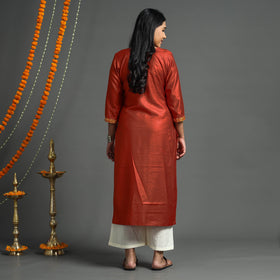 Buy  Dark Grey Plain Tussar Silk Banarasi Patchwork Floral Kurta l iTokri.com