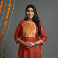 Buy  Dark Grey Plain Tussar Silk Banarasi Patchwork Floral Kurta l iTokri.com