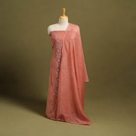 2pc Peach Mul Chanderi Semi Stitched Heavy Chikankari Kurta Set