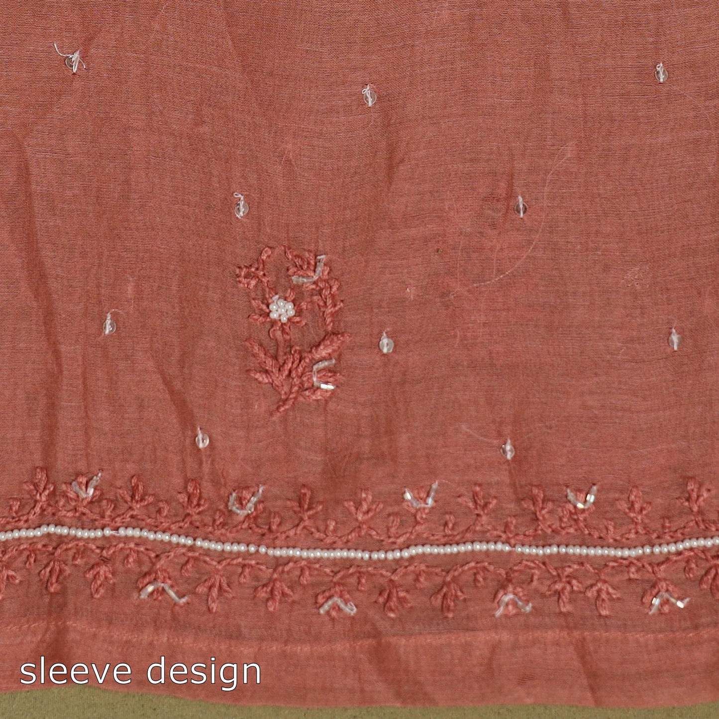 2pc Peach Mul Chanderi Semi Stitched Heavy Chikankari Kurta Set