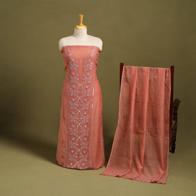 2pc Peach Mul Chanderi Semi Stitched Heavy Chikankari Kurta Set