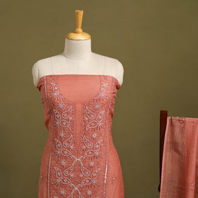 2pc Peach Mul Chanderi Semi Stitched Heavy Chikankari Kurta Set