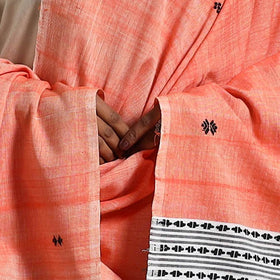 Dark peach - assam weave thread buti cotton handloom