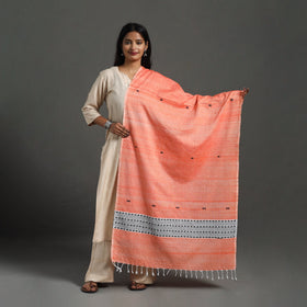 Dark peach - assam weave thread buti cotton handloom
