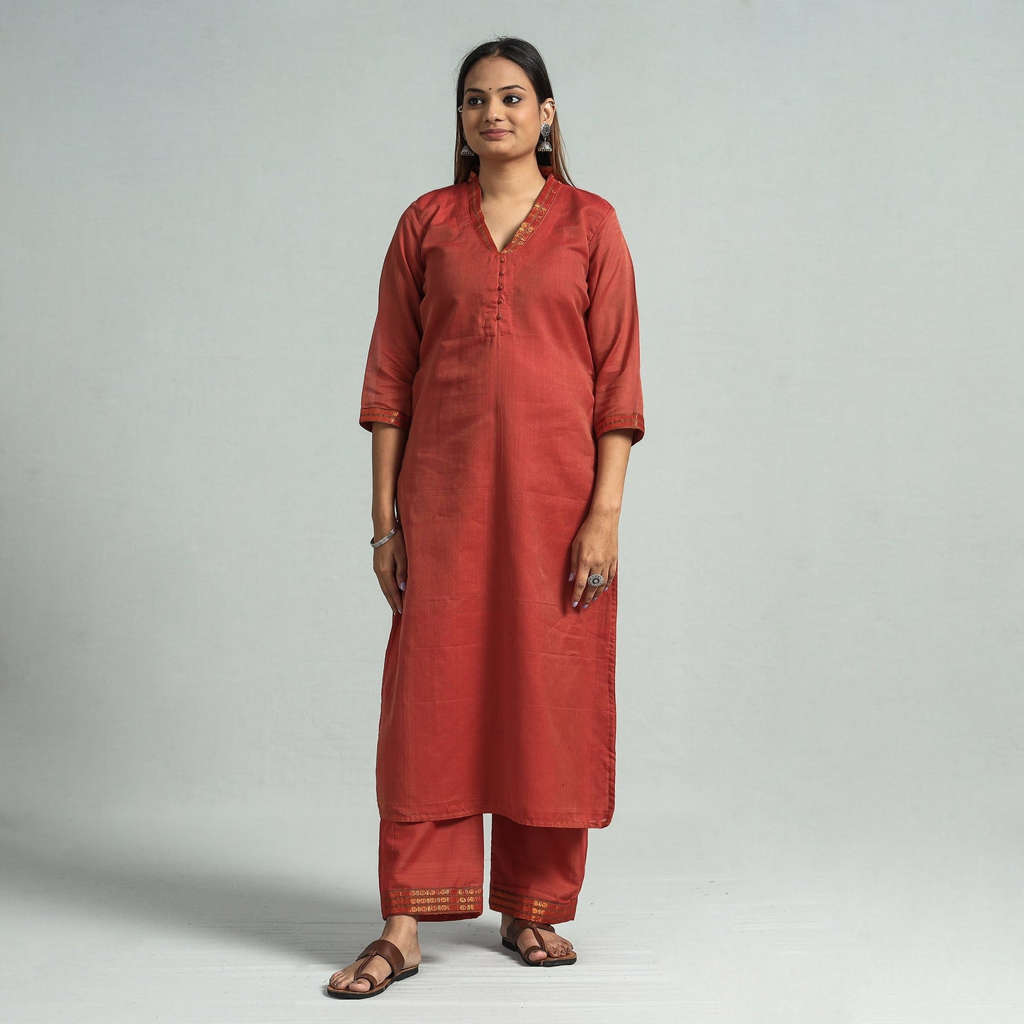 Dark peach - dharwad cotton kurta with palazzo & dupatta