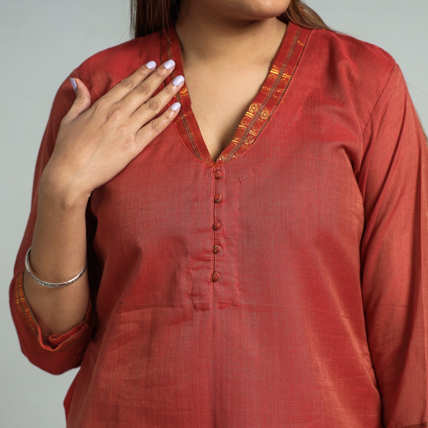 Dark peach - dharwad cotton kurta with palazzo & dupatta
