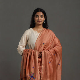 Dark peach - hand embroidered chanderi silk handloom