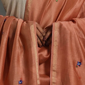 Dark peach - hand embroidered chanderi silk handloom