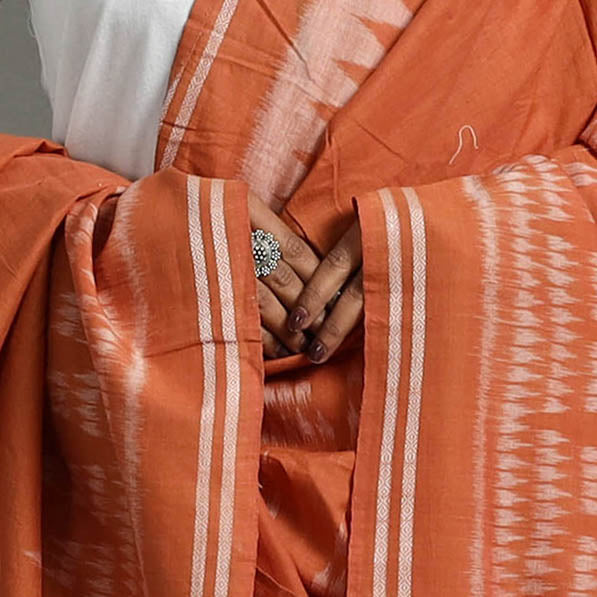 Buy Dark Peach Handloom Cotton Maniabandha Ikat Dupatta