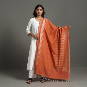 Buy Dark Peach Handloom Cotton Maniabandha Ikat Dupatta